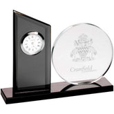 CLEAR/BLACK GLASS CLOCK AND ROUND PLAQUE - 5.25in - Optimum Teamwear