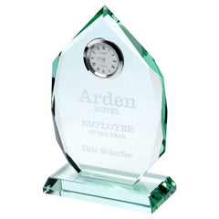 JADE GLASS DIAMOND PLAQUE WITH CLOCK (15mm THICK) - 6.5in