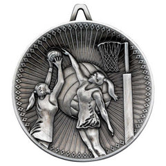 NETBALL DELUXE MEDAL ANTIQUE SILVER - 2.35in - Optimum Teamwear