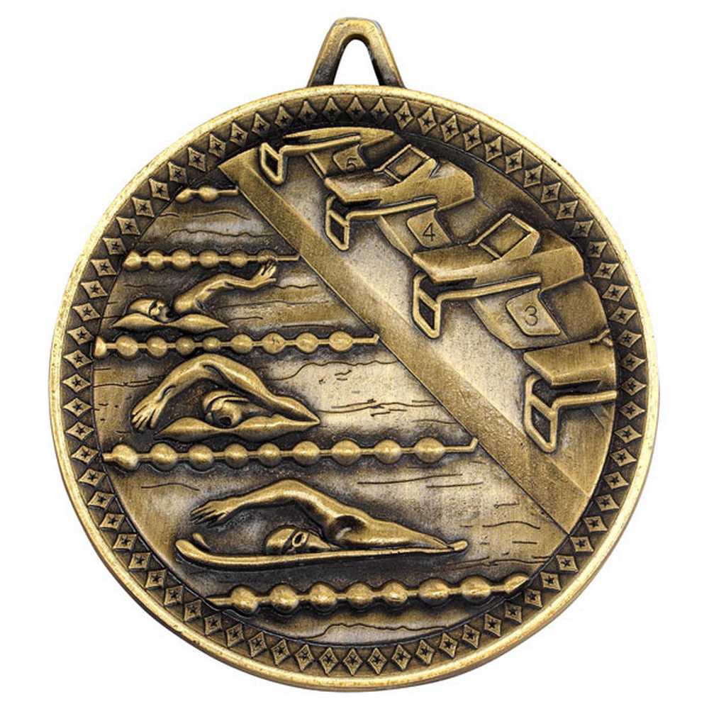 SWIMMING DELUXE MEDAL ANTIQUE GOLD - 2.35in - Optimum Teamwear