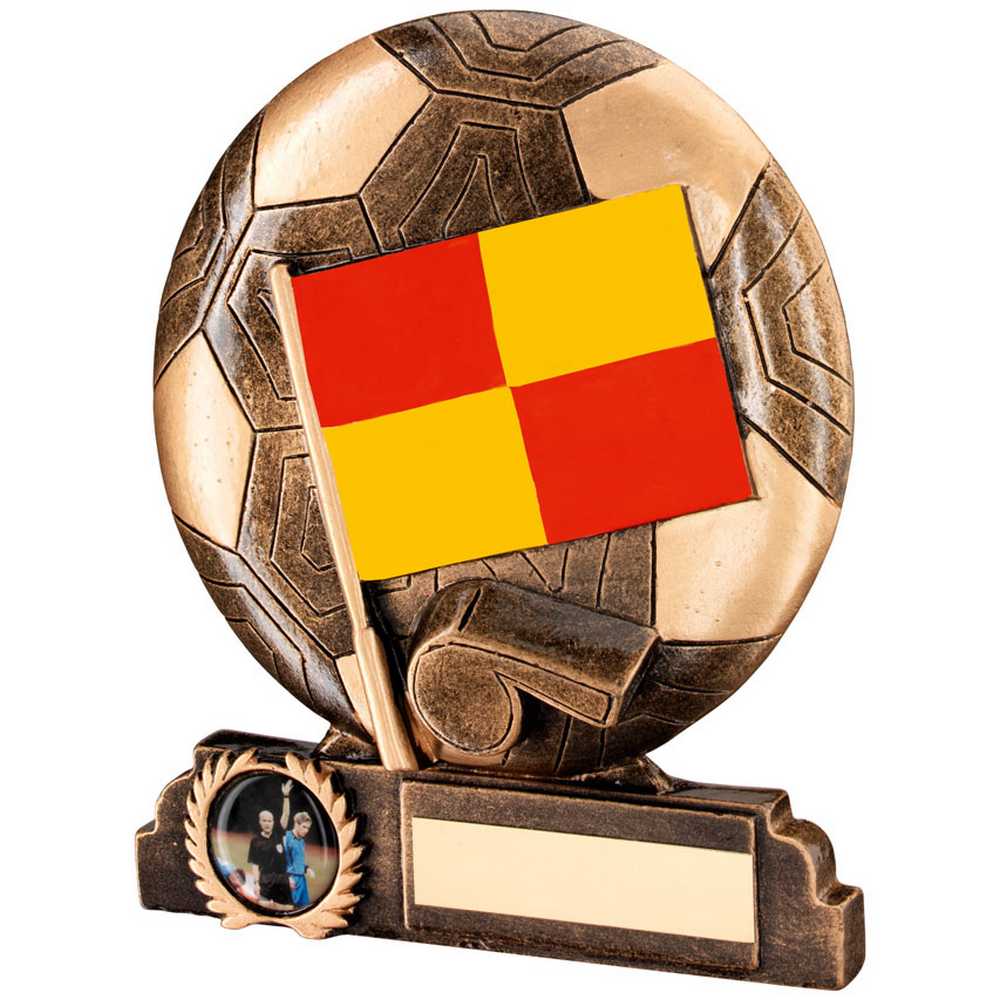 BRZ/GOLD/RED/YELLOW RESIN LINESMAN WITH PLATE (1in CENTRE) - 6.5in - Optimum Teamwear