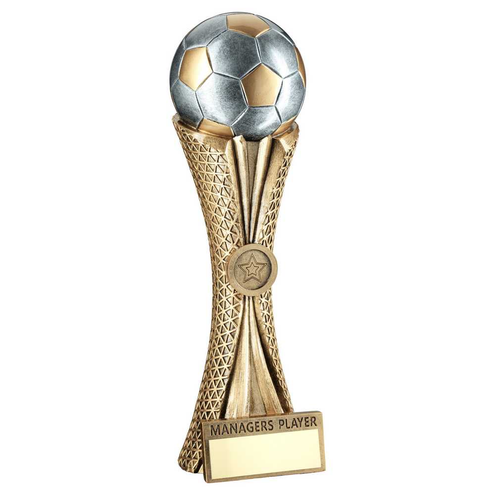 BZ/PW/G FOOTBALL ON TRI-MESH COLUMN WITH PLATE (1in CEN) MANAGERS PLAYER - 12in - Optimum Teamwear