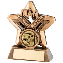BRZ/GOLD MAN OF THE MATCH MINI STAR WITH FOOTBALL INSERT AND PLATE - 3.75in - Optimum Teamwear