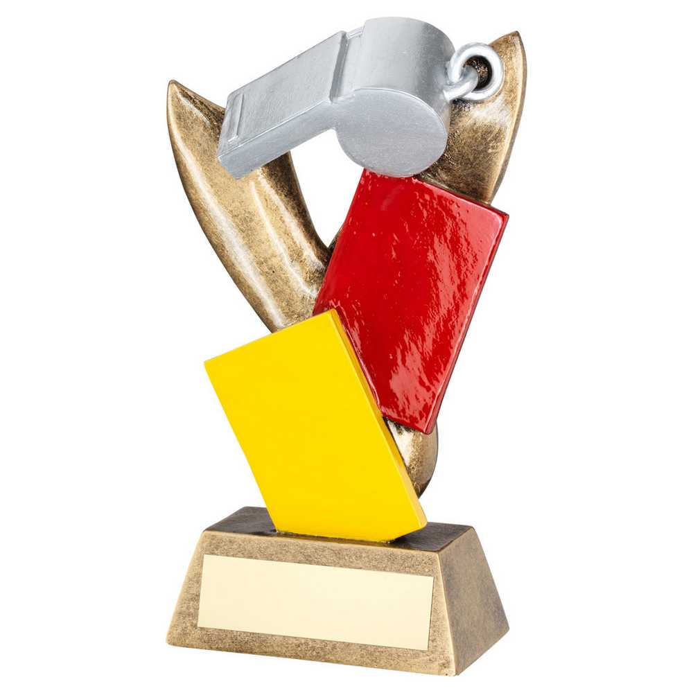 SILV/BRZ REFEREE WHISTLE WITH RED AND YELLOW CARDS WITH PLATE - 6.75in - Optimum Teamwear