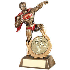BRZ/GOLD/RED RESIN 'HERO' AWARD WITH MALE FOOTBALL INSERT AND PLATE - 7.25in - Optimum Teamwear