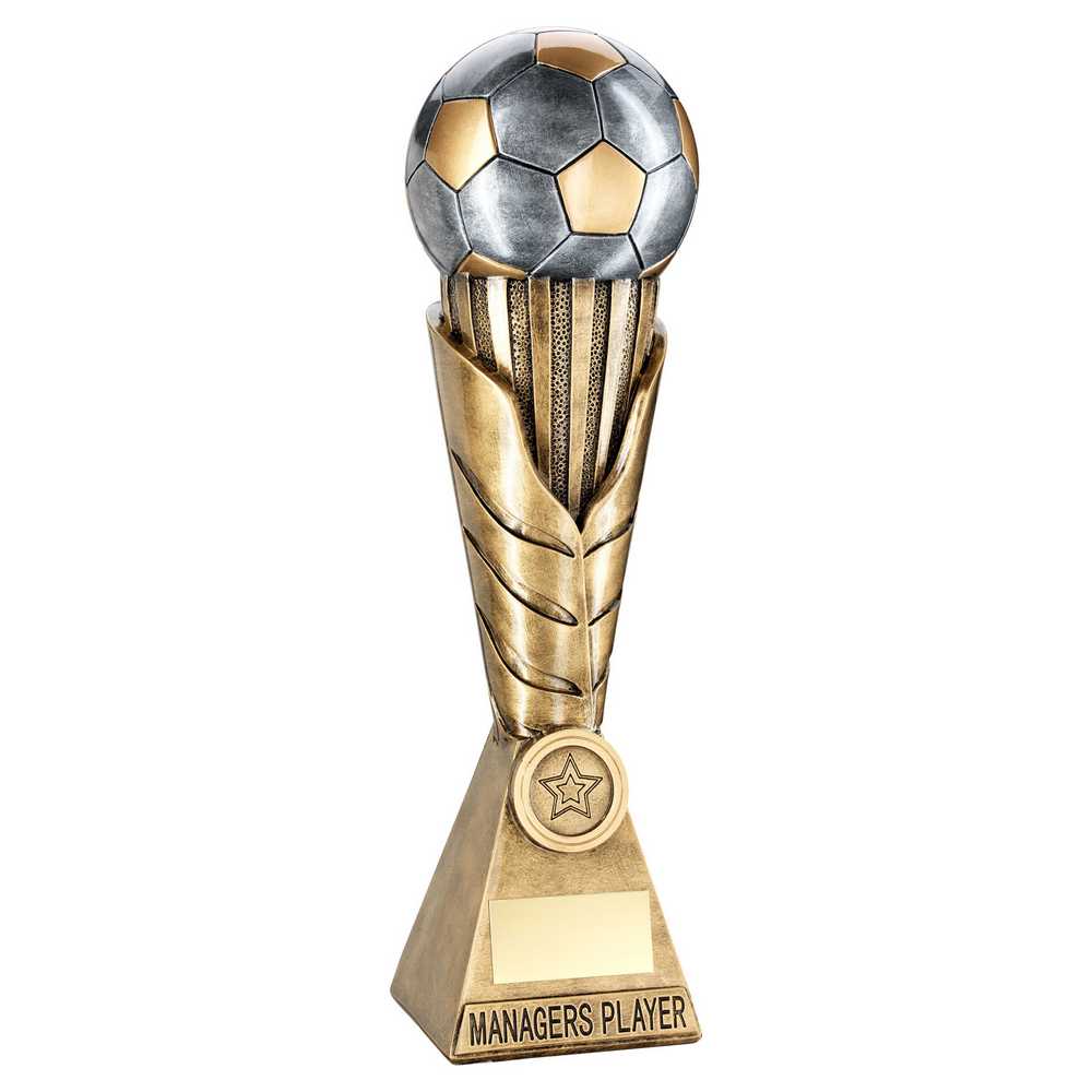 BRZ/PEW/GOLD FOOTBALL ON LEAF COLUMN WITH PLATE (1in CEN) MANAGERS PLAYER - 12" - Optimum Teamwear