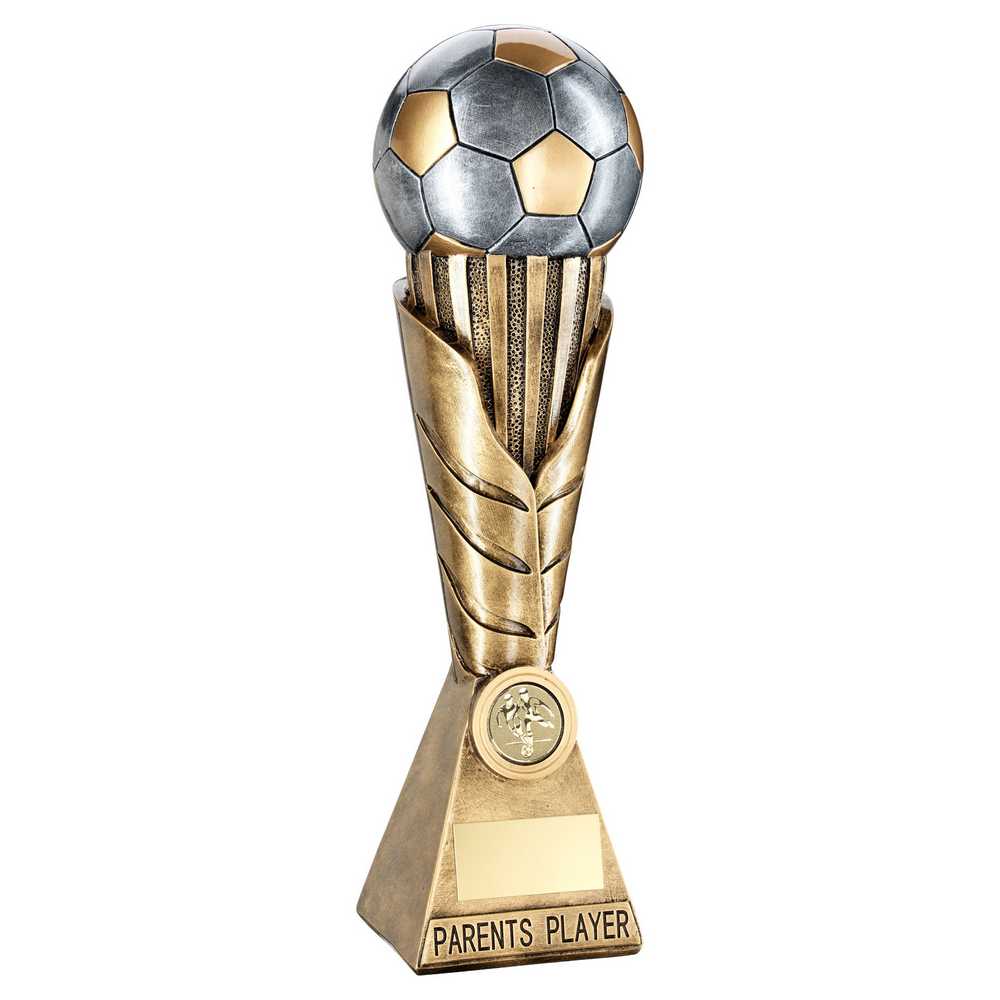 BRZ/PEW/GOLD FOOTBALL ON LEAF COLUMN WITH PLATE (1in CEN) PARENTS PLAYER - 12" - Optimum Teamwear