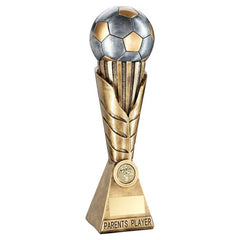 BRZ/PEW/GOLD FOOTBALL ON LEAF COLUMN WITH PLATE (1in CEN) PARENTS PLAYER - 12" - Optimum Teamwear