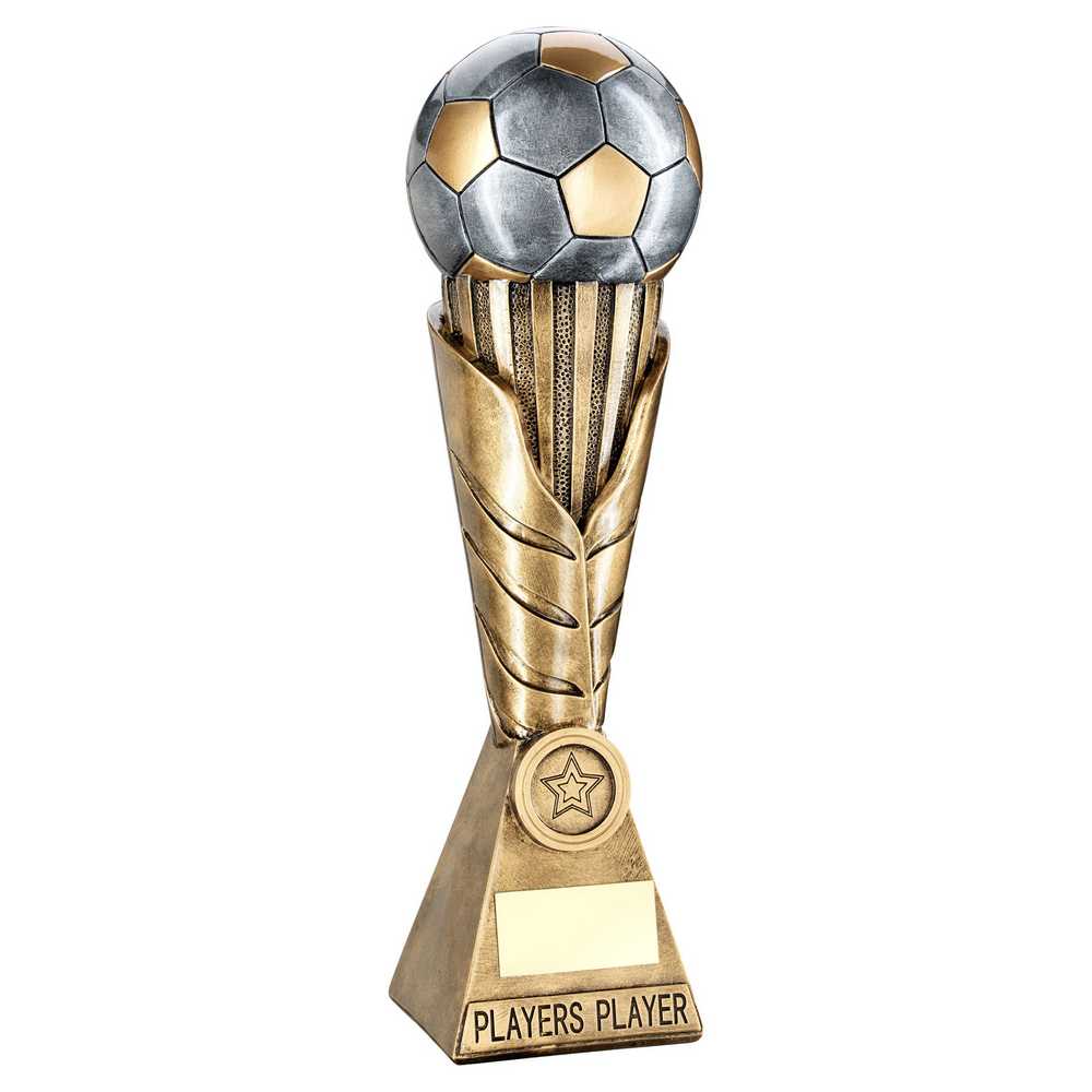 BRZ/PEW/GOLD FOOTBALL ON LEAF COLUMN WITH PLATE (1in CEN) PLAYERS PLAYER - 12" - Optimum Teamwear