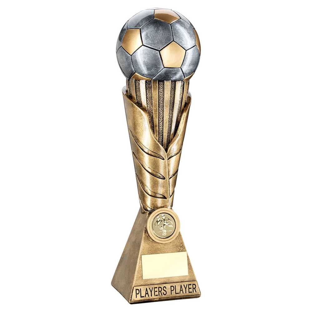 BRZ/PEW/GOLD FOOTBALL ON LEAF COLUMN WITH PLATE (1in CEN) PLAYERS PLAYER - 12" - Optimum Teamwear