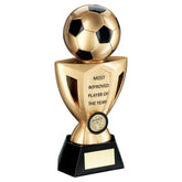 GOLD/BLACK FOOTBALL ON CUP WITH PLATE (1in CENTRE) MOST IMPROVED - 10in - Optimum Teamwear