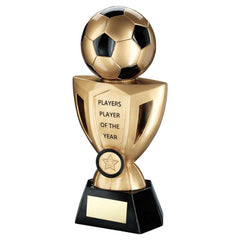 GOLD/BLACK FOOTBALL ON CUP WITH PLATE (1in CENTRE) PLAYERS PLAYER - 10in - Optimum Teamwear