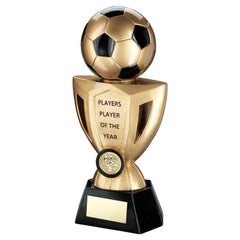 GOLD/BLACK FOOTBALL ON CUP WITH PLATE (1in CENTRE) PLAYERS PLAYER - 10in - Optimum Teamwear