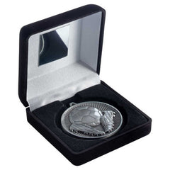 BLACK VELVET BOX AND 60mm MEDAL FOOTBALL TROPHY ANTIQUE SILVER - 4in - Optimum Teamwear