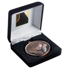 BLACK VELVET BOX AND 60mm MEDAL FOOTBALL TROPHY BRONZE - 4in - Optimum Teamwear