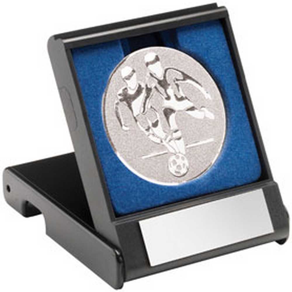 BLACK PLASTIC BOX WITH FOOTBALL PLAYERS INSERT SILVER - 3.5in - Optimum Teamwear
