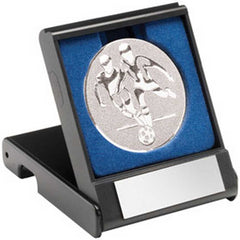 BLACK PLASTIC BOX WITH FOOTBALL PLAYERS INSERT SILVER - 3.5in - Optimum Teamwear
