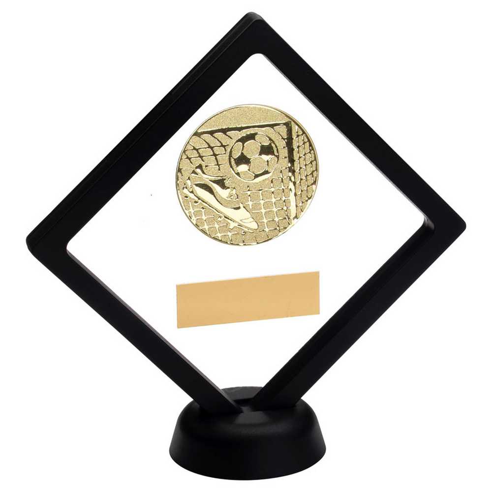 BLACK/CLEAR PLASTIC BOX WITH FOOTBALL INSERT TROPHY GOLD - 6in - Optimum Teamwear