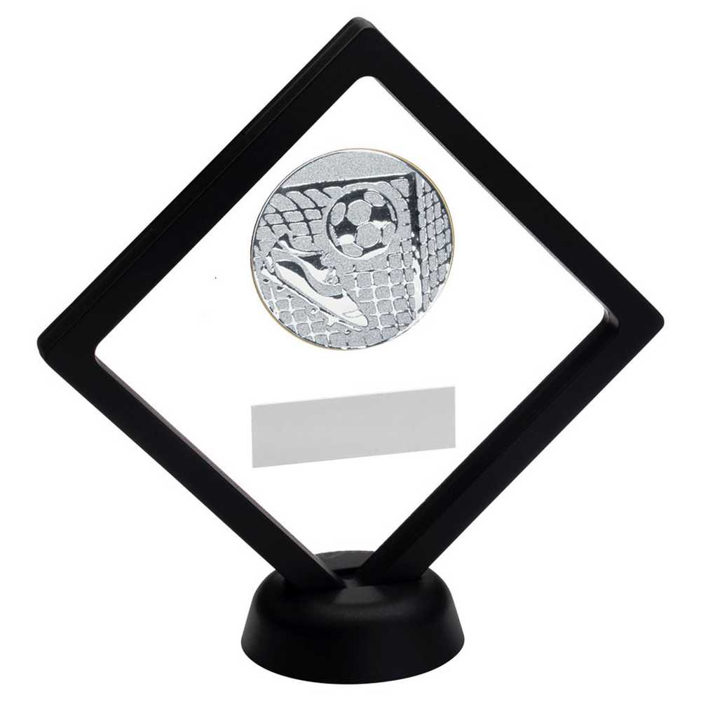 BLACK/CLEAR PLASTIC BOX WITH FOOTBALL INSERT TROPHY SILVER - 6in - Optimum Teamwear