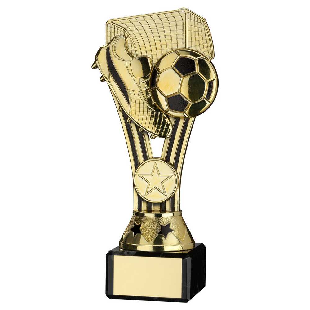 GOLD/BLACK PLASTIC 'WEMBLEY' FIGURE ON BLACK MARBLE TROPHY - (1in CEN) - 7.25in - Optimum Teamwear
