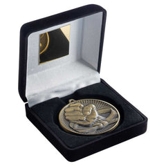 BLACK VELVET BOX AND 60mm MEDAL MARTIAL ARTS TROPHY ANTIQUE GOLD - 4in - Optimum Teamwear