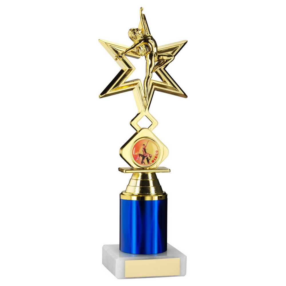 GOLD/BLUE 'DANCE/GYM' STAR FIGURE ASSEMBLED ON MARBLE (1" CEN/2" TUBE) - 9in - Optimum Teamwear