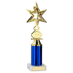 GOLD/BLUE 'DANCE/GYM' STAR FIGURE ASSEMBLED ON MARBLE (1" CEN/3" TUBE) - 10in