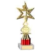GOLD/RED 'DANCE/GYM' STAR FIGURE ASSEMBLED ON MARBLE (1" CEN/1" TUBE) - 8in - Optimum Teamwear