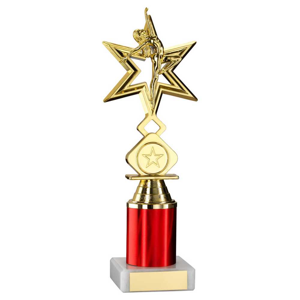GOLD/RED 'DANCE/GYM' STAR FIGURE ASSEMBLED ON MARBLE (1" CEN/2" TUBE) - 9in - Optimum Teamwear