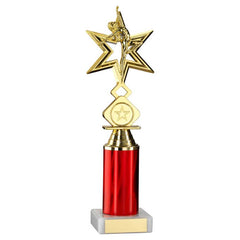 GOLD/RED 'DANCE/GYM' STAR FIGURE ASSEMBLED ON MARBLE (1" CEN/3" TUBE) - 10in