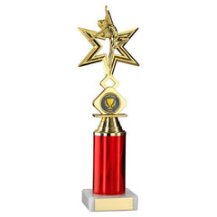 GOLD/RED 'DANCE/GYM' STAR FIGURE ASSEMBLED ON MARBLE (1" CEN/3" TUBE) - 10in