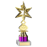 GOLD/PURPLE 'DANCE/GYM' STAR FIGURE ASSEMBLED ON MARBLE (1" CEN/1" TUBE) - 8in - Optimum Teamwear