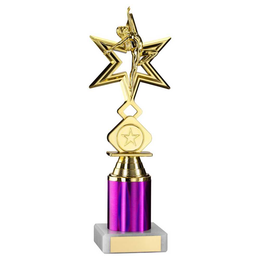GOLD/PURPLE 'DANCE/GYM' STAR FIGURE ASSEMBLED ON MARBLE (1" CEN/2" TUBE) - 9in - Optimum Teamwear