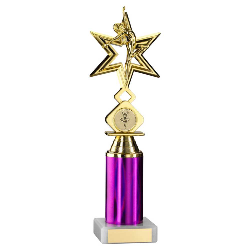 GOLD/PURPLE 'DANCE/GYM' STAR FIGURE ASSEMBLED ON MARBLE (1" CEN/3" TUBE) - 10in - Optimum Teamwear