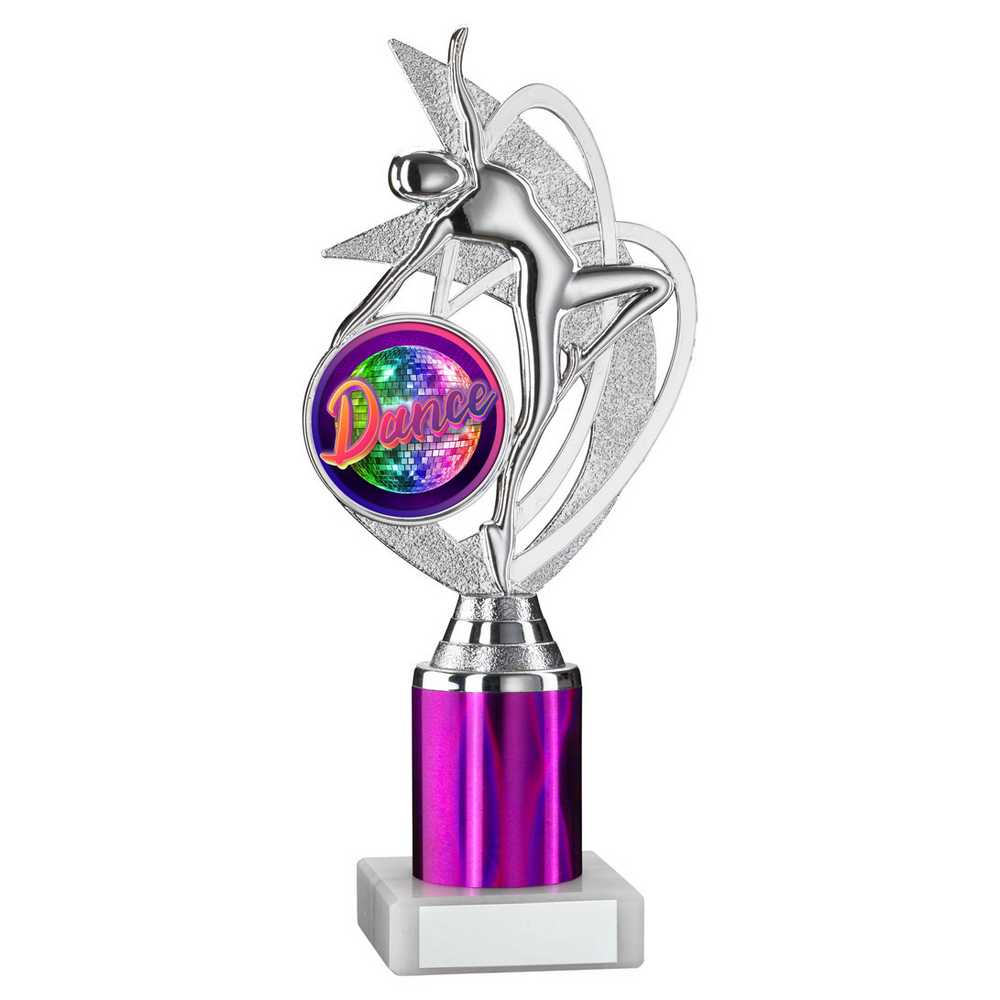 SILVER/PURPLE 'DANCE/GYM' FIGURE ASSEMBLED ON MARBLE (2" CEN/2" TUBE) - 9in - Optimum Teamwear