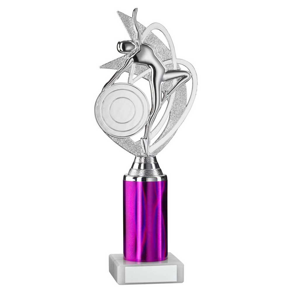 SILVER/PURPLE 'DANCE/GYM' FIGURE ASSEMBLED ON MARBLE (2" CEN/3" TUBE) - 10in - Optimum Teamwear