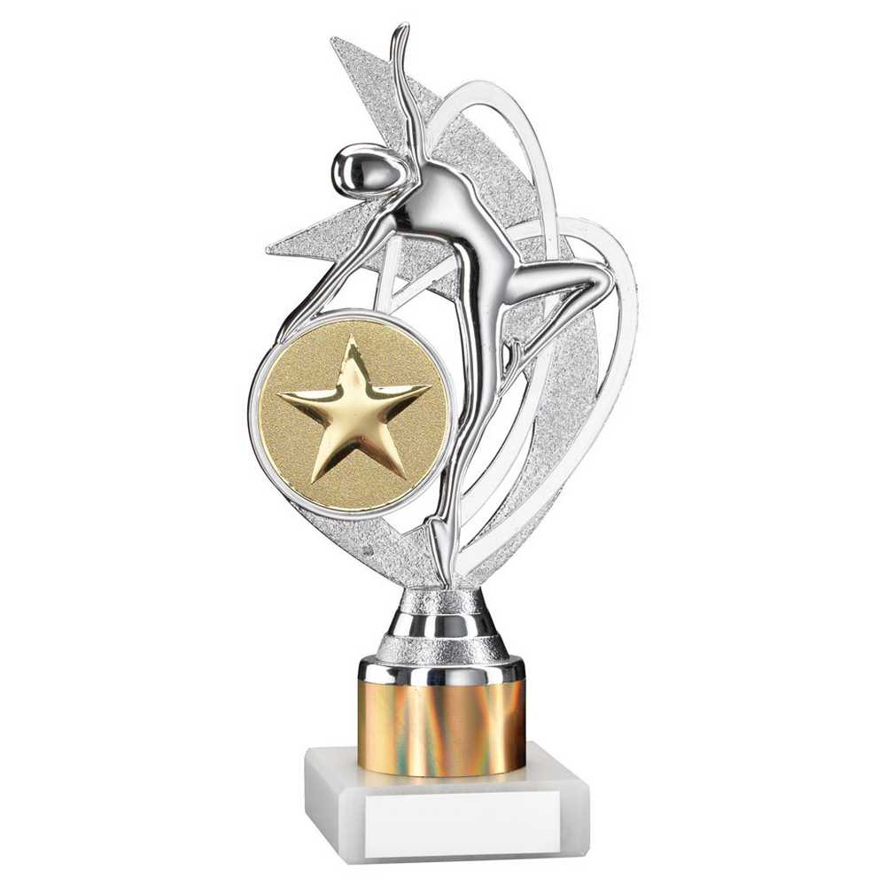 SILVER/GOLD 'DANCE/GYM' FIGURE ASSEMBLED ON MARBLE (2" CEN/1" TUBE) - 8in - Optimum Teamwear