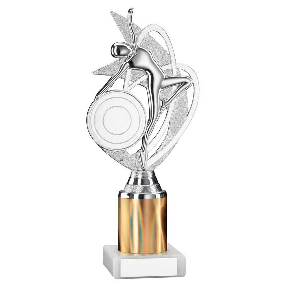 SILVER/GOLD 'DANCE/GYM' FIGURE ASSEMBLED ON MARBLE (2" CEN/2" TUBE) - 9in - Optimum Teamwear