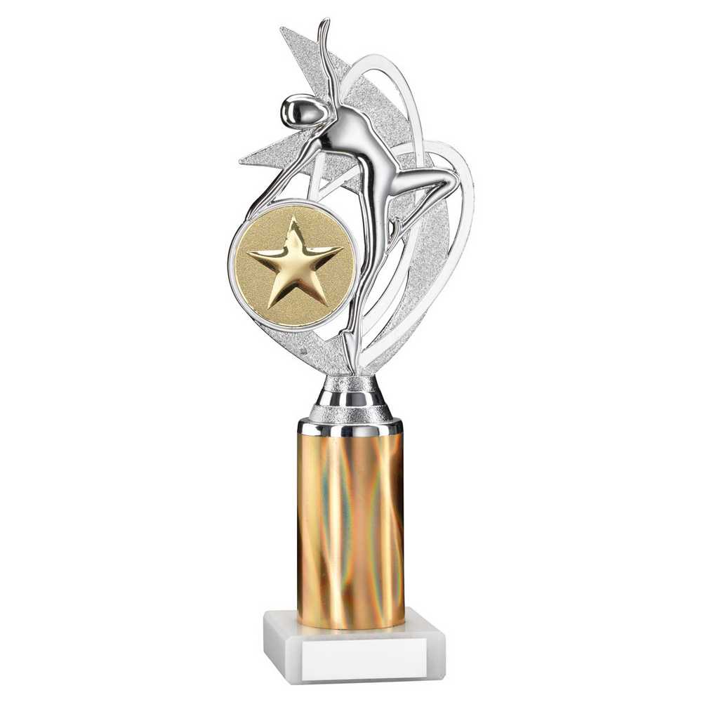 SILVER/GOLD 'DANCE/GYM' FIGURE ASSEMBLED ON MARBLE (2" CEN/3" TUBE) - 10in - Optimum Teamwear