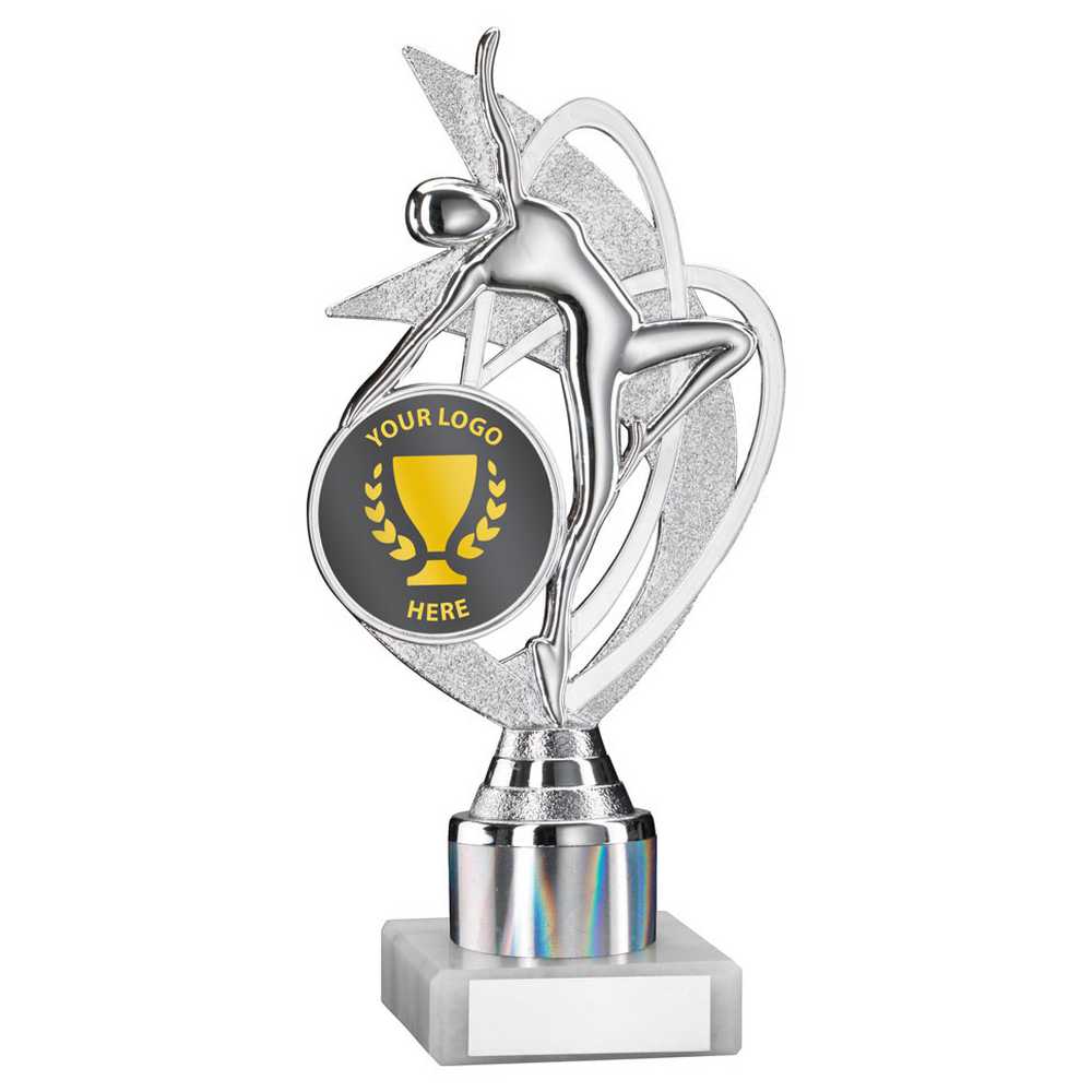 SILVER 'DANCE/GYM' FIGURE ASSEMBLED ON MARBLE (2" CEN/1" TUBE) - 8in - Optimum Teamwear