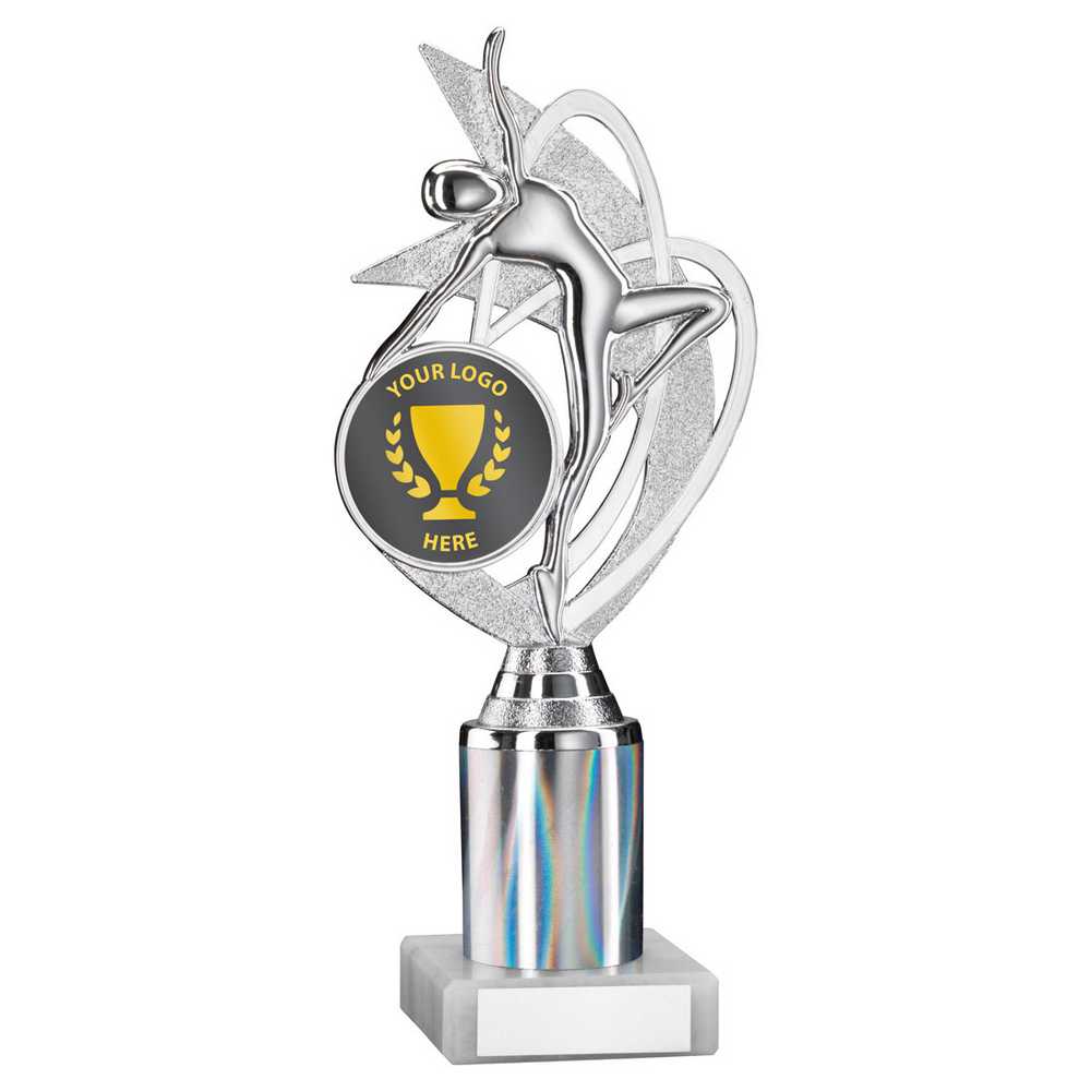 SILVER 'DANCE/GYM' FIGURE ASSEMBLED ON MARBLE (2" CEN/2" TUBE) - 9in - Optimum Teamwear