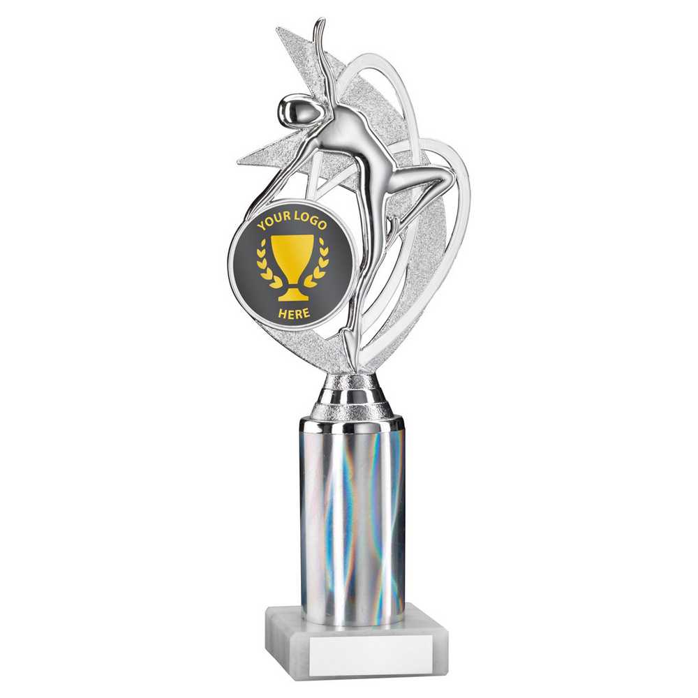 SILVER 'DANCE/GYM' FIGURE ASSEMBLED ON MARBLE (2" CEN/3" TUBE) - 10in - Optimum Teamwear