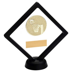 BLACK/CLEAR PLASTIC BOX WITH NETBALL INSERT TROPHY GOLD - 6in - Optimum Teamwear