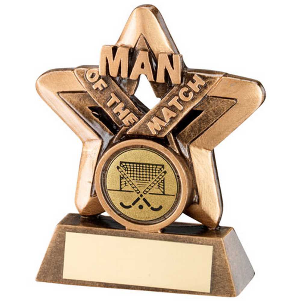 BRZ/GOLD MAN OF THE MATCH MINI STAR WITH HOCKEY INSERT AND PLATE - 3.75in - Optimum Teamwear