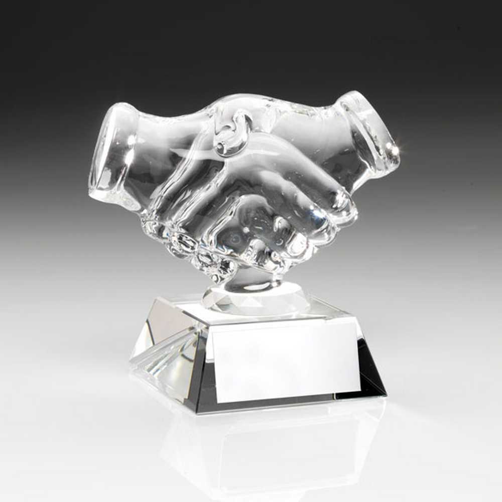 CLEAR GLASS 'HANDSHAKE' ON BASE - 4.25in - Optimum Teamwear