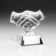 CLEAR GLASS 'HANDSHAKE' ON BASE - 4.25in - Optimum Teamwear