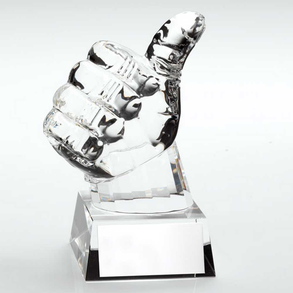 CLEAR GLASS 'THUMBS UP' ON BASE - 5.5in - Optimum Teamwear