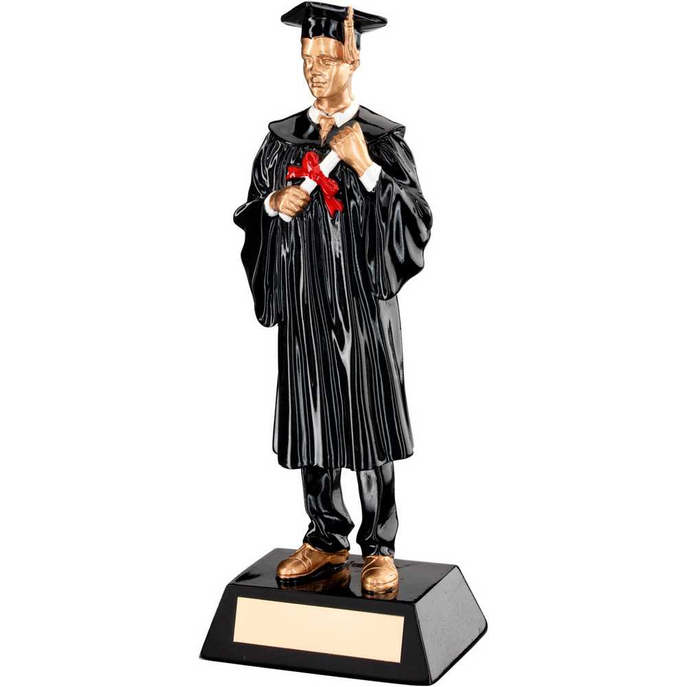 BLK/GOLD RESIN MALE GRADUATE WITH PLATE - 9.25in - Optimum Teamwear
