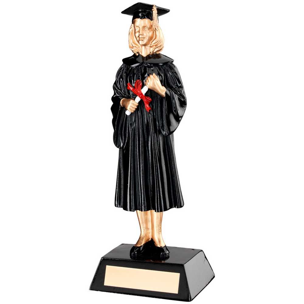 BLK/GOLD RESIN FEMALE GRADUATE WITH PLATE - 9.25in - Optimum Teamwear
