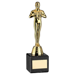 GOLD PLASTIC 'ACHIEVEMENT' FIGURE ON BLACK MARBLE TROPHY - 8in